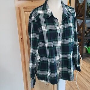 Tommy Hilfiger 100% Cotton Button Down Ladies Large Blue Green Red Plaid